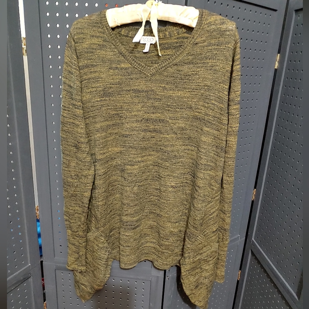 LOGO by Lori Goldstein Khaki V-Neck Sweater